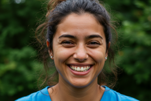 Young girl showing her bright ad straight teeth after Invisalign at 19 Wimpole Street