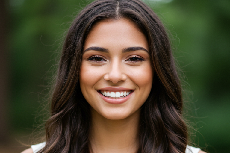 young woman smiling at the camera after a smile makeover at 19 wimpole street