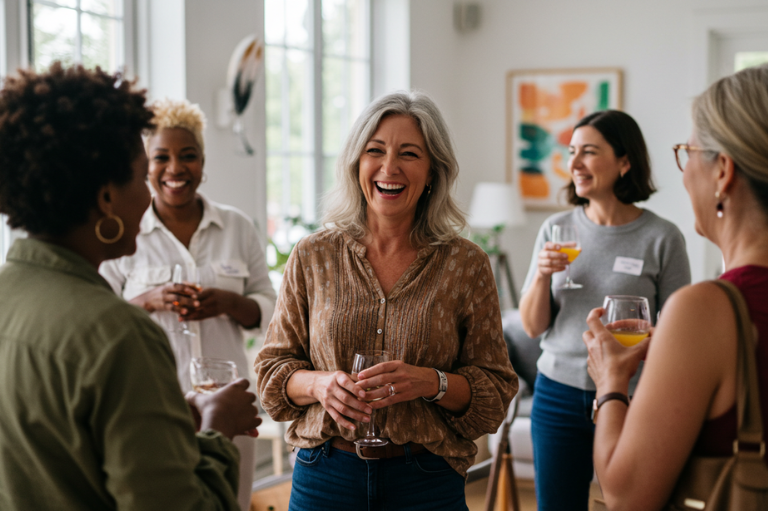 woman smiling with her friends after anti wrinkle treatment at 19 wimpole street